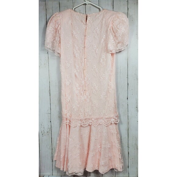 VTG Barbara Chodos Michael Marcella Dress WMNS Sz 12 Drop Waist Flapper Lace 80s - Picture 2 of 12